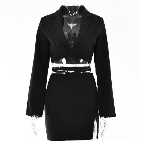 Suit Female Fashion Sexy Hot Girl Small Suit Slightly Slit Strap Short Skirt